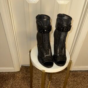 Karl Lagerfeld Black Peep-Toe Ankle Boots